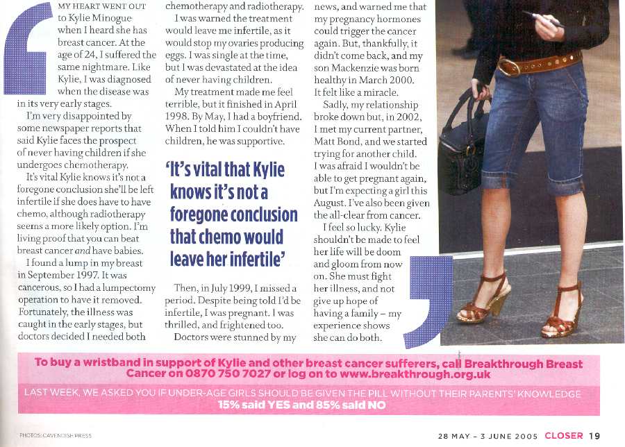 Kylie Minogue en la revista 'CLOSER' del 3 de junio de 2005